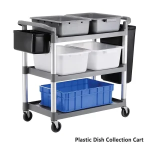 Commercial 3 Tier Heavy Duty Plastic Service Utility Cart with 4 Wheels for Restaurant Kitchen Hotel