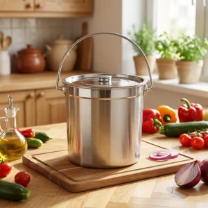 Commercial 304 Stainless Steel 6L Foldable Portable Soup Water Storage Bucket Lid School Cafeterias Restaurants Boiling