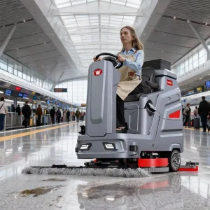 Commercial Battery-Powered Ride-On Tile Floor Scrubber with High-Pressure Cold-Water Degreasing 500W