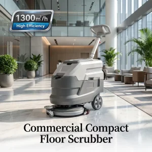 Commercial Compact Walk Behind Floor Scrubber 1500㎡ h 24V 45Ah Battery Powered Small Floor Cleaning Machine for Office Gym Shop