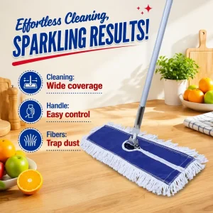 Commercial Cotton Dust Mop, Wide-Coverage Industrial Flat Mop for Hotel and Office Floors