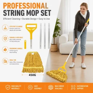 Commercial Cotton Kentucky Looped End Mop Head with Long Handle for Floor Cleaning Easy Cleaner