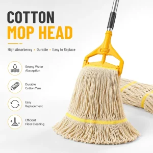 Commercial Cotton Wet Mop Refills, Yellow Replacement Mop Heads