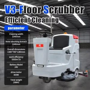 Commercial Electric Floor Scrubber Machine, 1040mm Cleaning Path, 298kg, for Hospitals and Schools