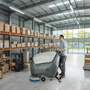 Commercial Floor Scrubber Dryer, Walk-Behind Hard Surface Cleaner for Tile, Concrete, and Supermarkets