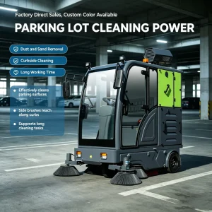 Commercial Floor Sweeper Battery-Operated High-Pressure Fog Cannon Large Dust Bin for Parking Lots