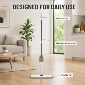 Commercial Grade Stainless Steel Microfiber Wet/Dry Wide Spray Mop with Self-Wringer
