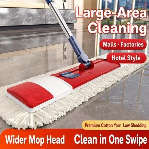 Commercial-Grade Wide Flat Mop with 360-Degree Swivel Head for Factory and Office Cleaning