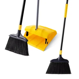 Commercial Heavy Duty Broom and Dustpan Set with Long Handle for Kitchen and Lobby
