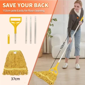 Commercial Heavy-Duty Cotton Yarn 4-Section Spliced Long-Handle Aluminum Pole Mop with Four-Side Wringing