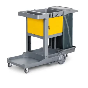 Commercial Heavy Duty Janitor Cart Lockable Cabinet Trash Bag Holder 300 lb Capacity 4 Swivel Wheels Hotel Housekeeping Cleaning