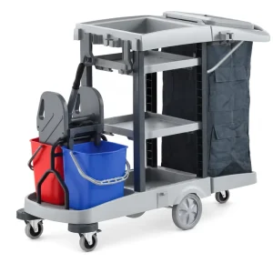 Commercial Housekeeping Cleaning Cart with Double Buckets Wringer Storage Bag and 360° Casters for Hotel Hospital