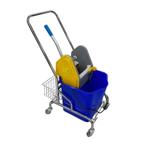 Commercial Industrial Hotel Housekeeping Trolley Wheeled Plastic Mop Bucket Single Bucket Squeezers Stainless Steel Handle