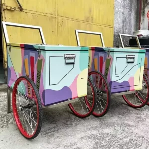 Commercial Insulated Stainless Steel Ice Cream Cooler Cart Hand Push Snack Food Selling Cart with Wheels
