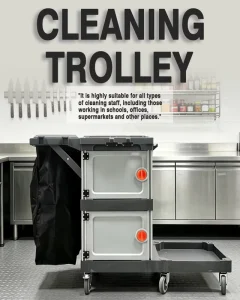 Commercial Janitorial 6 Wheel Cleaning Cart 130*56*93cm Plastic+Aluminum Janitorial Equipment Cart