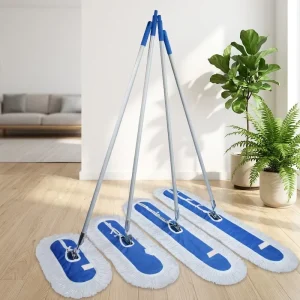 Commercial Janitorial Dust Mop 60cm 90cm 120cm Blue Flat Mop Aluminum Handle for Office Cleaning