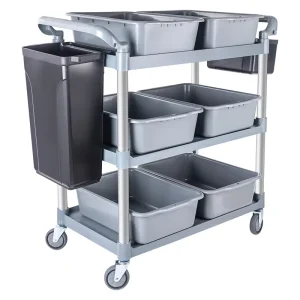 Commercial Multi functional Food Collection Delivery Cart Heavy Duty High Impact Plastic 4 Wheel Triple Axle Restaurant Hotel