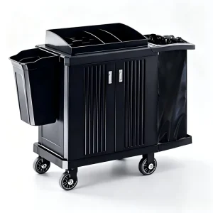 Commercial Plastic Hotel Housekeeping Trolley Heavy Duty Janitorial Cleaning Cart Four Wheel Silent TPR Swivel Casters