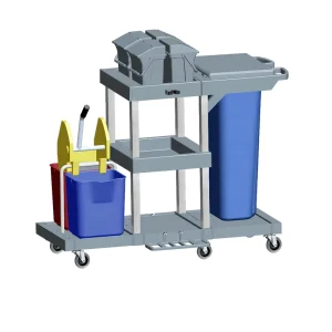 Commercial Plastic Janitor Cart Multifunctional Cleaning Trolley Service Cart Wringer Bucket for Hotel Room Use 4