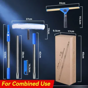 Commercial Property Window Cleaning Squeegee and Foam Spreader with Stainless Steel Telescopic Rod Glass Scraper Set