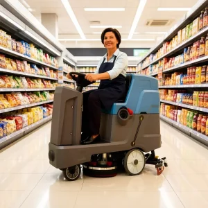 Commercial Ride-On Cleaner with Dual 380W Brush Motors Heavy-Duty Floor Scrubbing Machine
