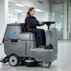 Commercial Ride on Floor Scrubber Machine with Double Brush System High Efficiency Electric Floor Cleaner