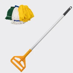 Commercial Wet Mop with Long Handle, Aluminum Looped-End String Mop