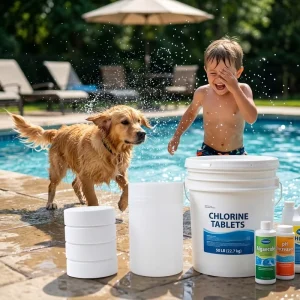 Commercial grade 3 inch Pool Tablets in Convenient 50 pound Buckets