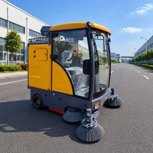 Compact Ride-On Floor Scrubber Sweeper, Battery-Powered
