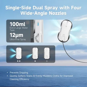 Compact Slim Window Cleaning Robot with Dual Microfiber Discs, 4-Nozzle Ultrasonic Spray, AI Route Planning for Outdoor and Hotel Use