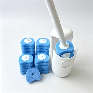 Complete Disposable Toilet Brush Set Snap On Refill Heads with Built In Cleaner for Hygienic Toilet Care