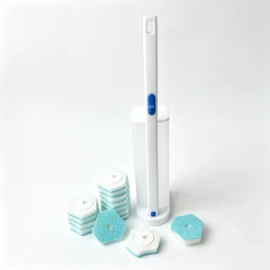 Complete Toilet Brush Kit Features Disposable Heads with Built In Cleaner Perfect for Bathroom Hygiene