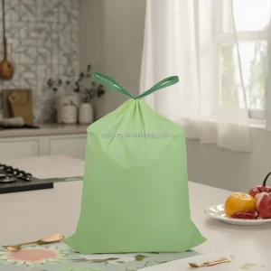 Compostable 13 Gallon Green PBAT Heavy Duty Drawstring Trash Bags for Kitchen Use