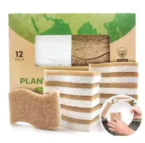 Compostable Kitchen Dish Sponge Scouring Pads for Dishwashing Biodegradable Natural Coconut and Sisal Bristles