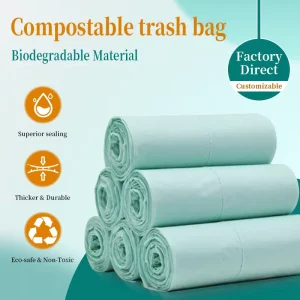 Compostable T-Shirt Trash Bags on Rolls Heat Seal Large Capacity Bottom Gusset