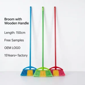 Concrete Broom Head with Wooden Handle, Plastic Broom, Mop and Dustpan Set