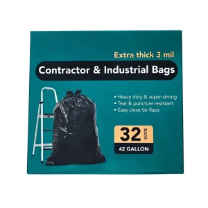 Contractor Trash Bags 42 Gallon Flap Tie Closure 3 MIL Thick Gusseted Bottom Black Heavy Duty Industrial Strength Garbage Bag