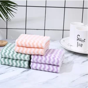 Coral Fleece Microfiber Cleaning Cloths Custom Wave Stripe Dish Washing Towels Kitchen Clean