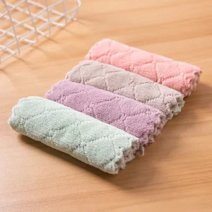 Coral Velvet Jacquard Solid Color Rectangle Kitchen Dishwashing Towel Double-sided Oil-resistant Absorbent Quick-Dry