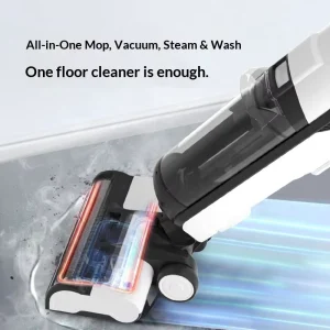 Corded All-in-One Steam Floor Cleaner Vacuum Mop Washer with Hot Steam Sanitization, Water Tank, and Self-Cleaning Roller