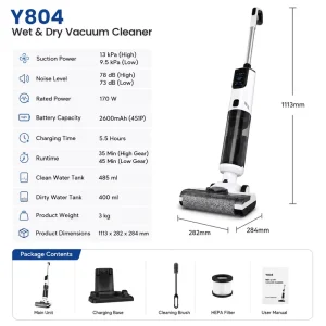 Cordless 3-in-1 Floor Washer Mop and Vacuum Cleaner with Voice Assistant and 45-Minute Runtime