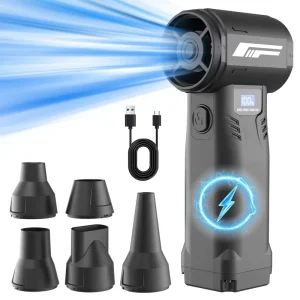 Cordless Air Duster Vacuum 90000 RPM 5-Speed Adjustable 68 m/s Airflow with Display and 5 Nozzles