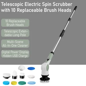 Cordless Electric Cleaning Brush Set with 10 Replacement Heads for Kitchen Cleaning