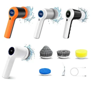 Cordless Electric Cleaning Brush with 5 Brush Heads, LED Display, and 2000mAh Battery for Bathrooms, Kitchens, and Toilets