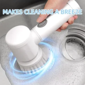 Cordless Electric Handheld Cleaner with 5 Nylon Brush Heads USB Rechargeable for Dish Use