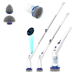 Cordless Electric Power Scrubber with 7 Replaceable Brush Heads and 2 Adjustable Speeds for Shower Cleaning