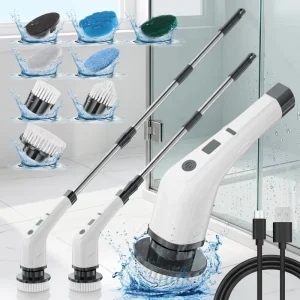Cordless Electric Scrubber with 7 Replaceable Brush Heads Waterproof Shower Bathroom Grout Cleaner