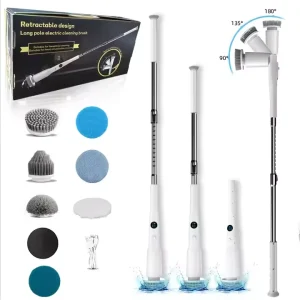 Cordless Electric Spin Scrubber with 7 Replaceable ABS Brush Heads for Floor Cleaning
