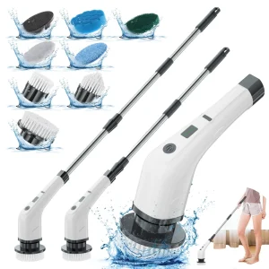 Cordless Electric Spin Scrubber with 8 Replaceable Brush Heads Dual-Speed Adjustable Handle