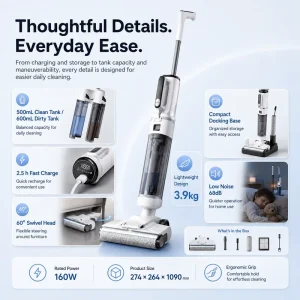 Cordless Wet Dry Vacuum Cleaner Smart Floor Washer Self-Cleaning Vacuum Mop for Home Hard Floors